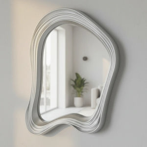 Irregular Wall Mirror – Modern Curved Silver Frame - Shoplex