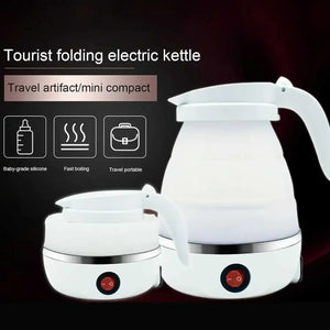 Tourist folding electric kettle, portable travel mini compact, baby-grade silicone, white