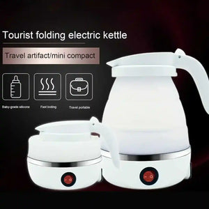 Tourist folding electric kettle, portable travel mini compact, baby-grade silicone, white