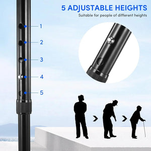 Foldable Cane with Built - In Seat, LED Light, Adjustable Height Support - Shoplex