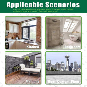 Kitchen, bathroom, balcony, and roof cement floor waterproofing scenarios collage
