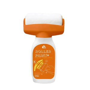 Orange and white paint roller bottle labeled 'ROLLER PAINT' on white background