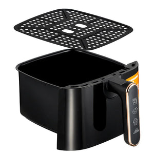 Black air fryer basket with perforated insert for kitchen appliance