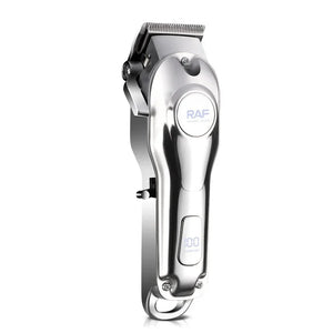 RAF professional cordless hair clipper with digital display on white background