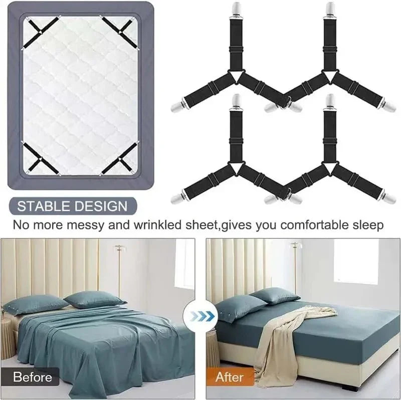 Adjustable 4pcs Bed Sheet Straps with Heavy - Duty Metal Clips - Shoplex