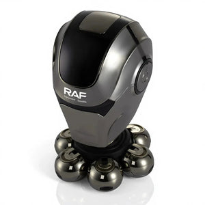 RAF electric scalp head massager with multiple rotating nodes on white background