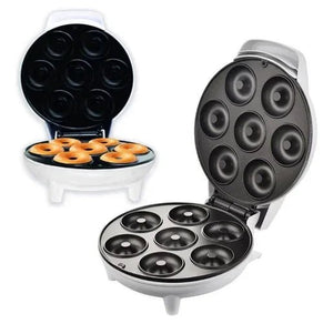 Electric mini donut maker machine with non-stick plates, one baking donuts, one empty
