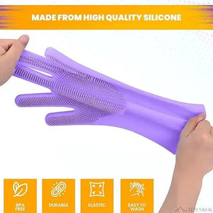 Food Grade Silicone Dishwashing Gloves with Built - In Scrubber - Shoplex