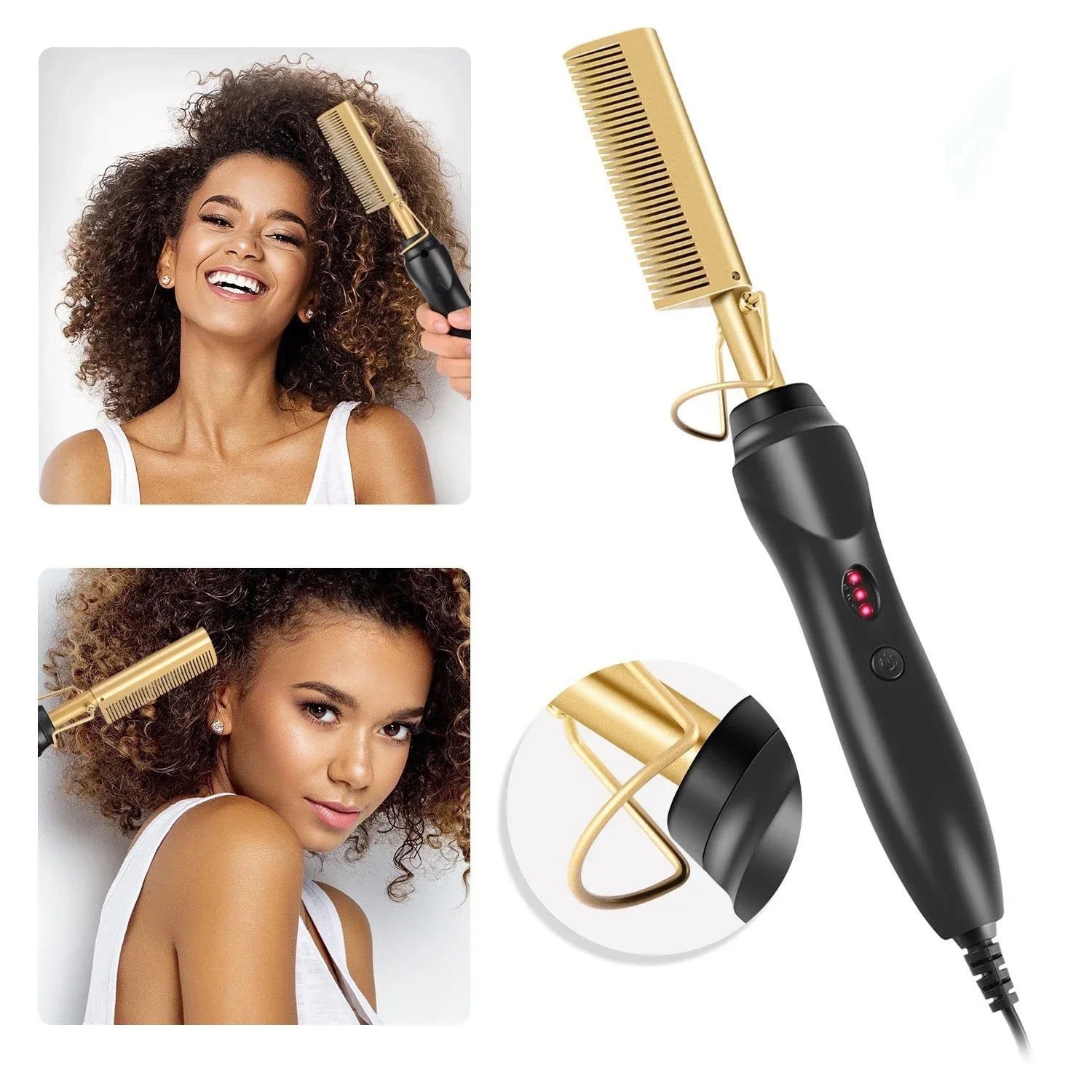 Electric Hot Comb Hair Straightener Portable Temperature Adjustable for Wigs - Shoplex