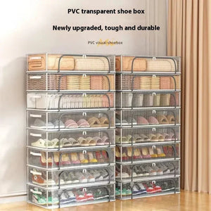 Foldable Transparent PVC Shoe Storage Box Dustproof Moisture - Free Organizer - Shoplex