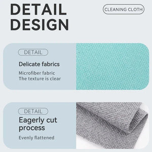 Detail design of microfiber cleaning cloth, showing turquoise and gray fabric texture.
