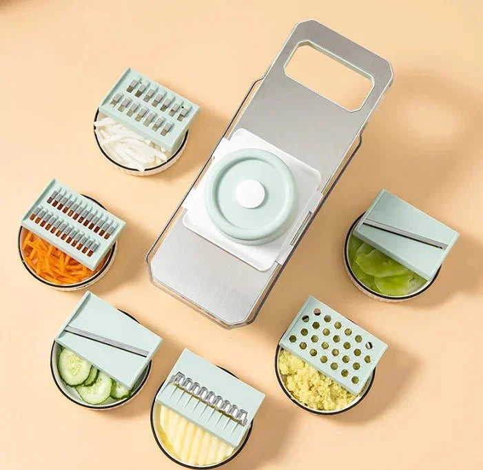 6 - in - 1 Manual Vegetable Chopper Slicer with Drain Basket - Shoplex