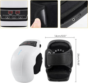 Knee massager with heating and vibration, adjustable strap, USB charging port, size 14x24cm