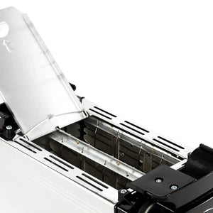 Stainless steel electric deep fryer with open lid and removable frying basket