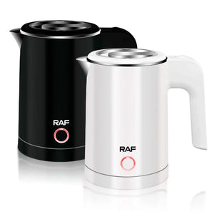 Black and white RAF electric kettles with LED indicator, modern kitchen appliances
