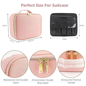 Portable Travel Makeup Organizer Case with LED Mirror and Detachable Pouch - product view 2 - Shoplex