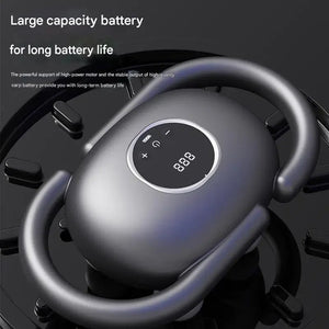 Digital display device with large capacity battery and ergonomic handles on a dark surface