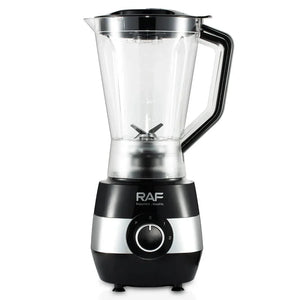 RAF electric blender with a clear plastic jar and black base, kitchen appliance