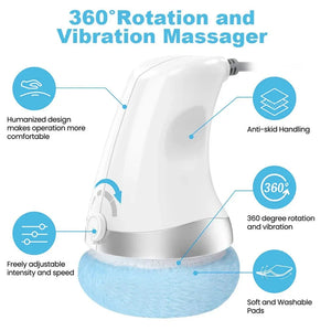 Electric 360° rotation vibration massager with blue washable pad, ergonomic and anti-skid handle