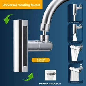 Universal rotating faucet with multiple water flow modes, stainless steel, kitchen sink fixture