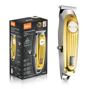 RAF gold professional hair clipper with digital display and box packaging