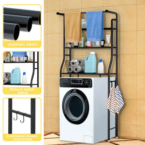 3-Tier Metal Over-Washing Machine Rack - Space-Saving Bathroom Storage Shelf