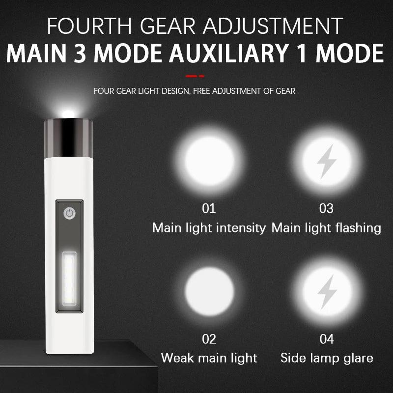 USB Rechargeable Mini LED COB Sidelight Handheld Flashlight for Emergency - product view 2 - Shoplex