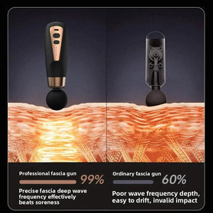 Comparison of professional fascia gun and ordinary fascia gun showing massage depth and effectiveness.