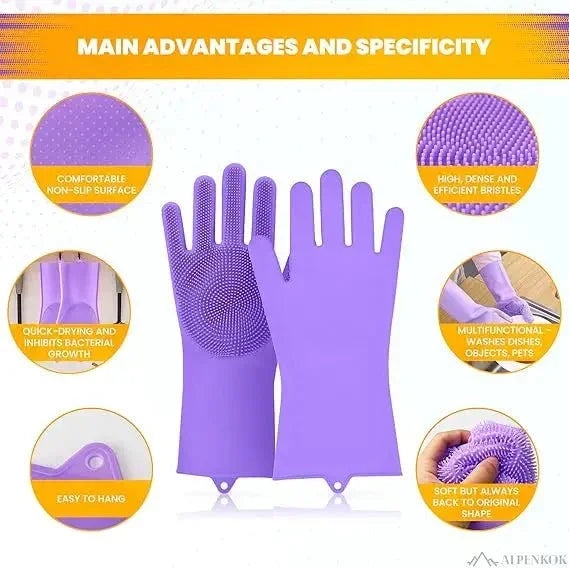 Food Grade Silicone Dishwashing Gloves with Built - In Scrubber - Shoplex