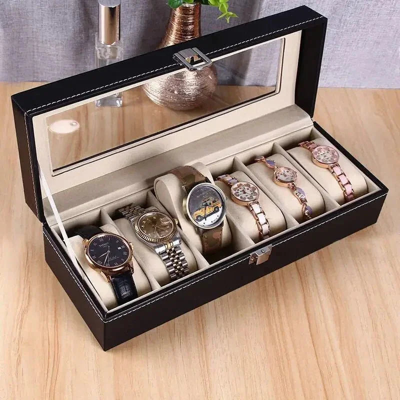 Luxury PU Leather Watch Display Box With Transparent Sunroof - Shoplex