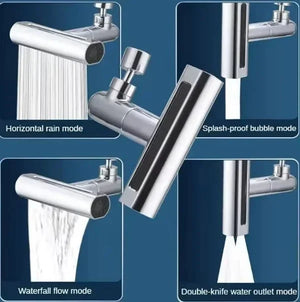 Stainless steel faucet aerator with four water outlet modes: rain, bubble, waterfall, double-knife.