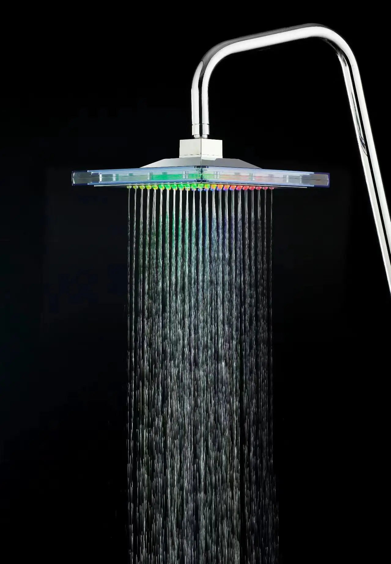 Square LED Rainfall Shower Head with Color-Changing Lights