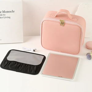 Portable Travel Makeup Organizer Case with LED Mirror and Detachable Pouch - product view 3 - Shoplex