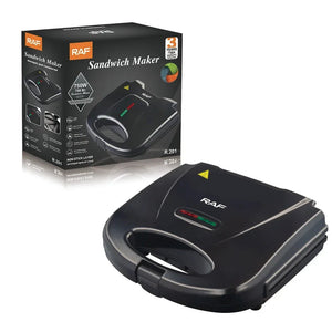RAF sandwich maker with box, non-stick black appliance, 750W, kitchen countertop tool