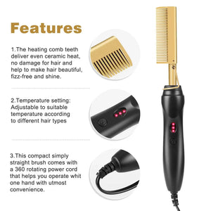 Electric Hot Comb Hair Straightener Portable Temperature Adjustable for Wigs - Shoplex