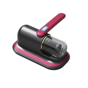 Electric lint remover with red handle and detachable lint container on white background