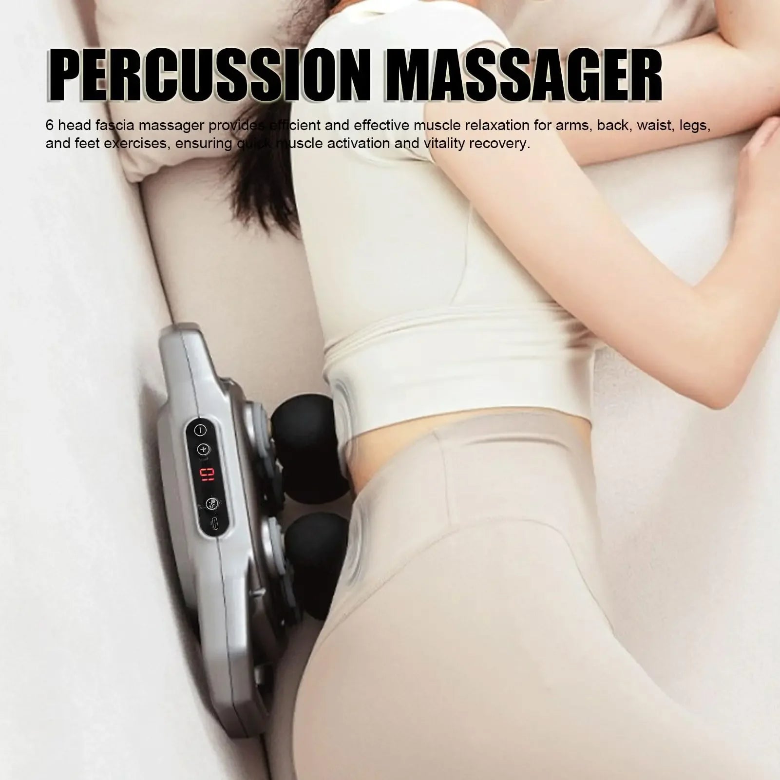 Deep Tissue Percussion Massage Gun, 6 Heads, Heating, Dual Handle