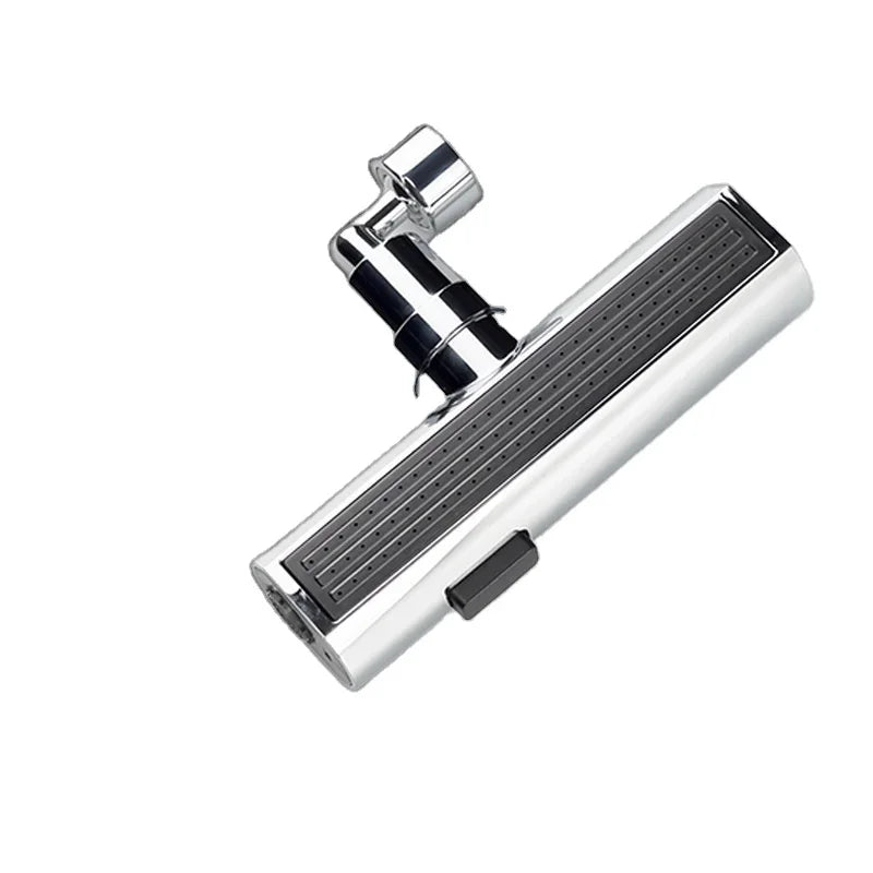 Modern chrome rectangular shower head with adjustable swivel mount on white background
