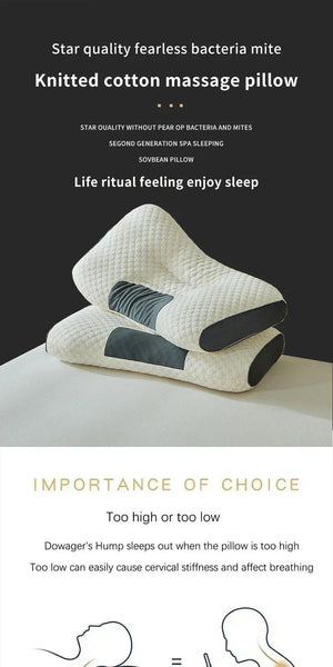 Knitted cotton massage pillows with ergonomic design, spa sleep feature, on display surface