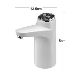 White electric water dispenser with touch button, 13.5cm wide and 15cm tall.