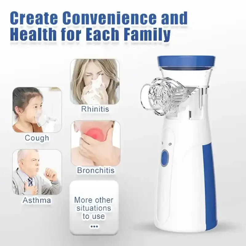 Portable nebulizer for cough, asthma, rhinitis, bronchitis relief, family health care device