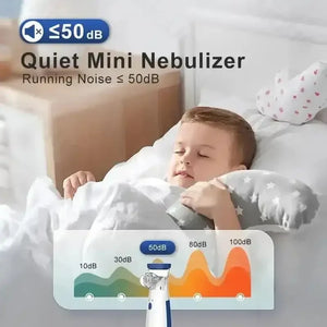 Child sleeping in bed with quiet mini nebulizer, noise level under 50dB, star pillow