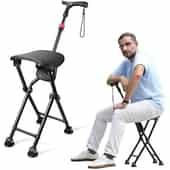 Foldable Cane with Built - In Seat, LED Light, Adjustable Height Support - Shoplex