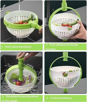 Salad spinner vegetable strainer with green handle washing and drying lettuce and tomatoes