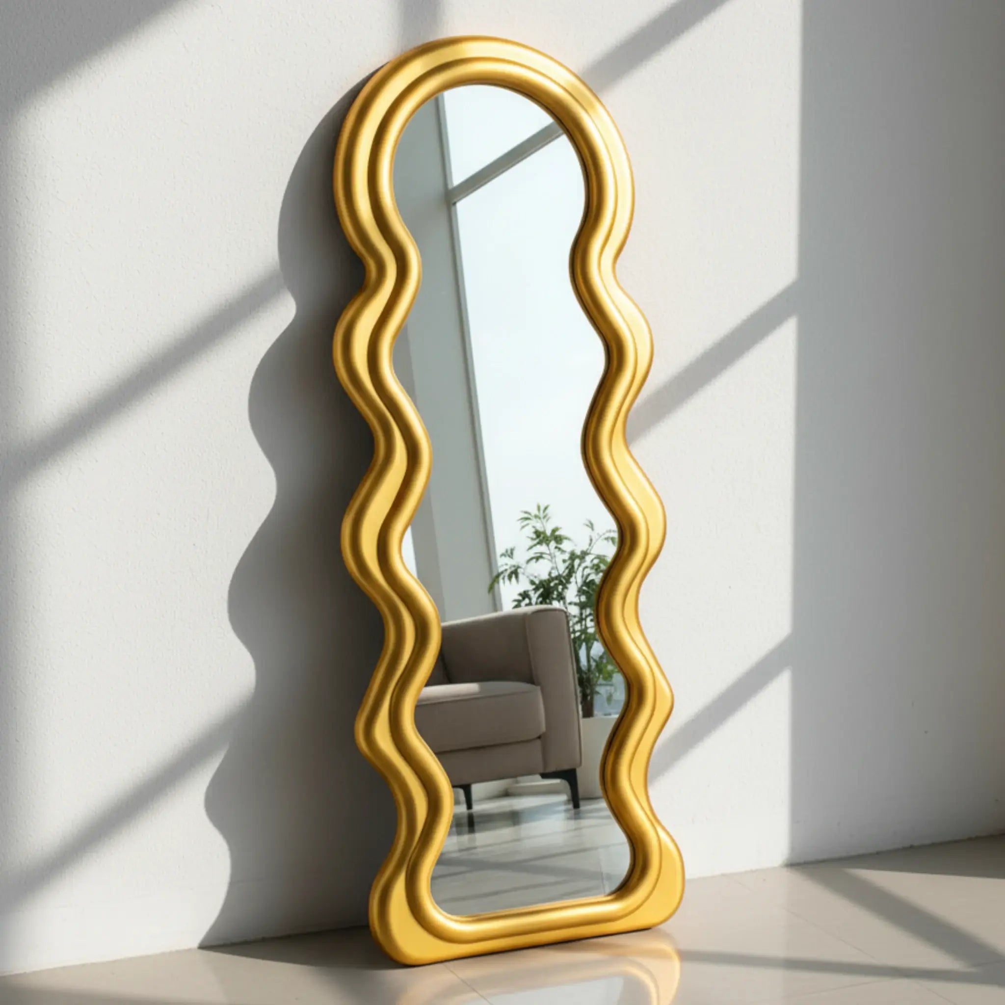 Wavy Full-Length Mirror – Modern Gold & Silver Design