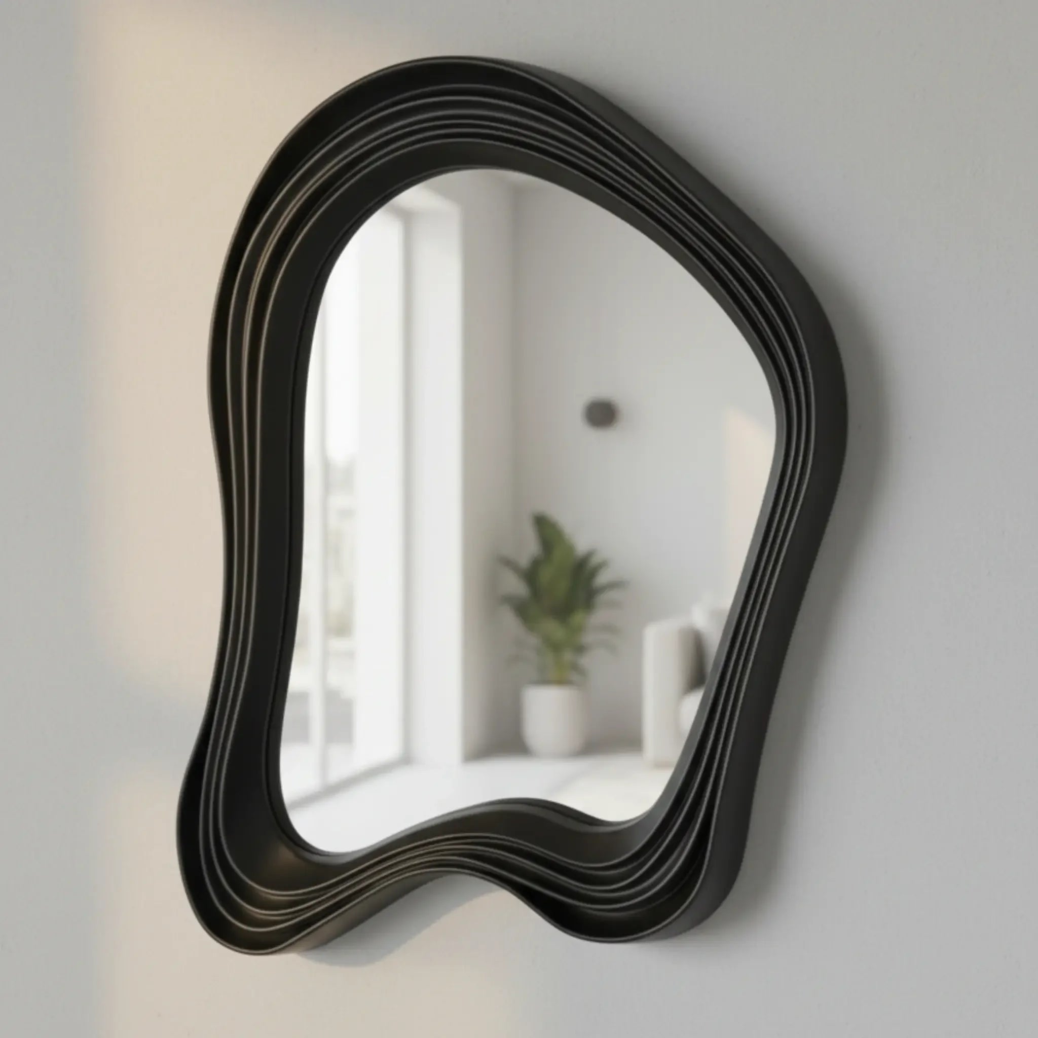 Irregular Wall Mirror – Modern Curved Silver Frame - Shoplex