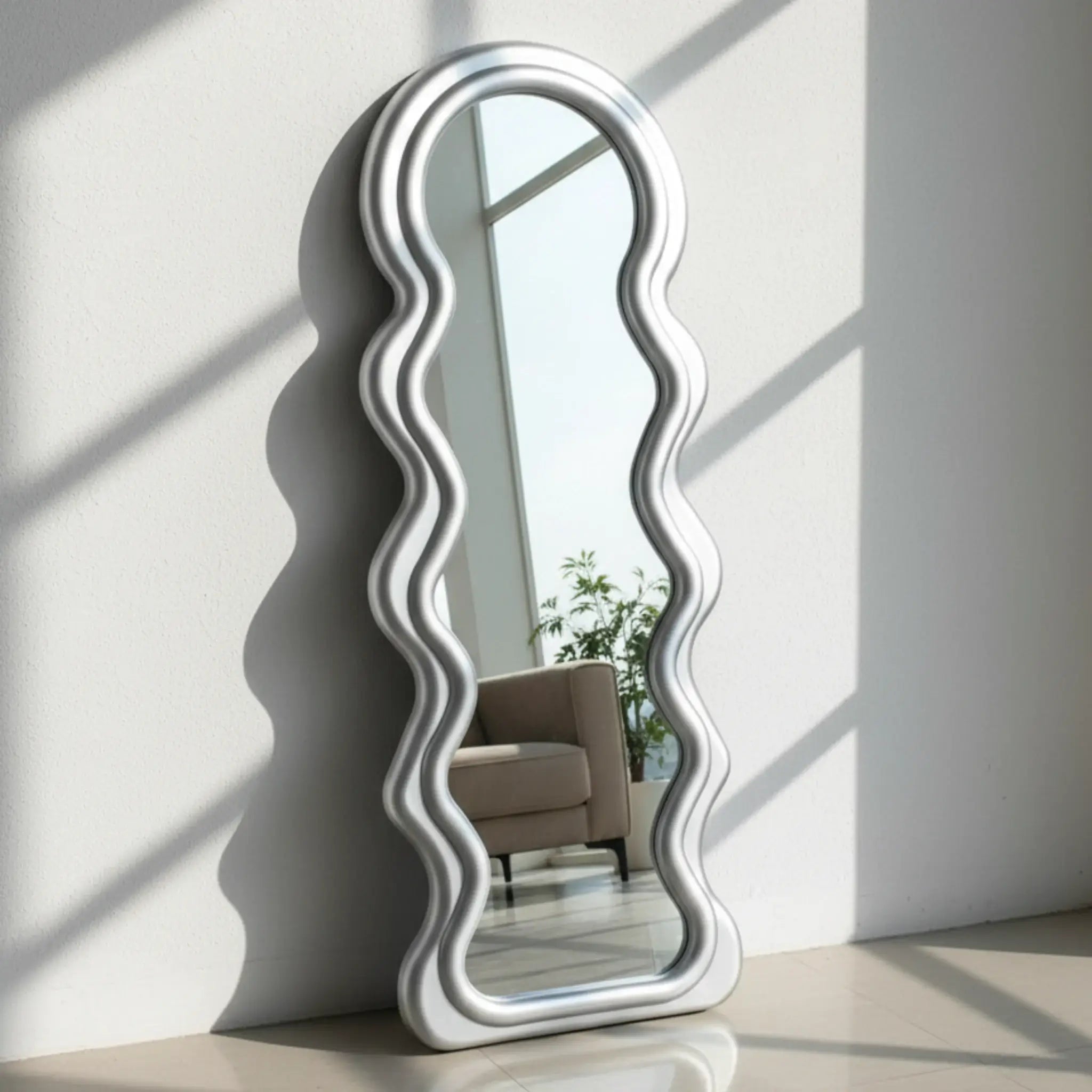 Wavy Full-Length Mirror – Modern Gold & Silver Design