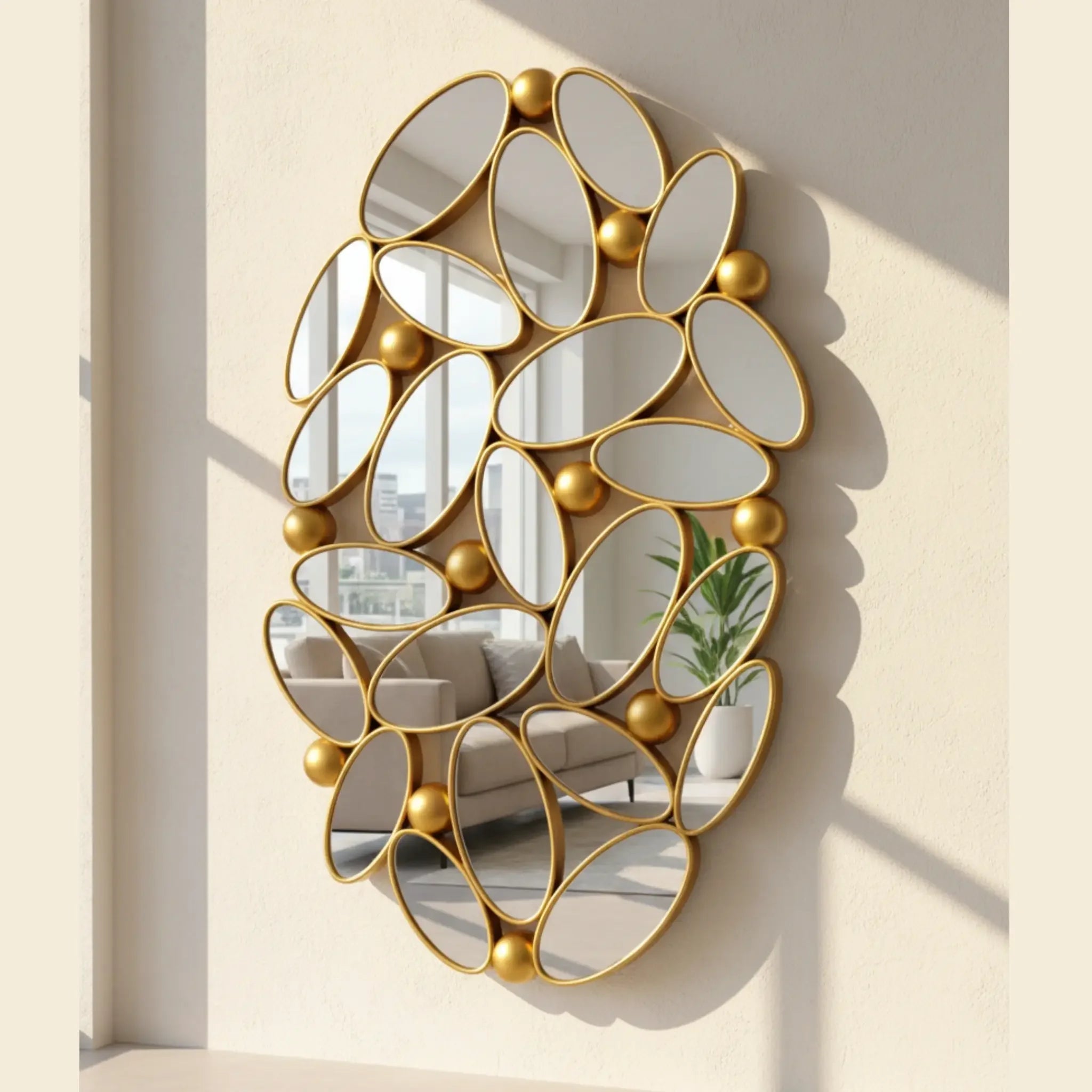 Luxury Art Deco Wall Mirror – Gold Leaf Design - Shoplex