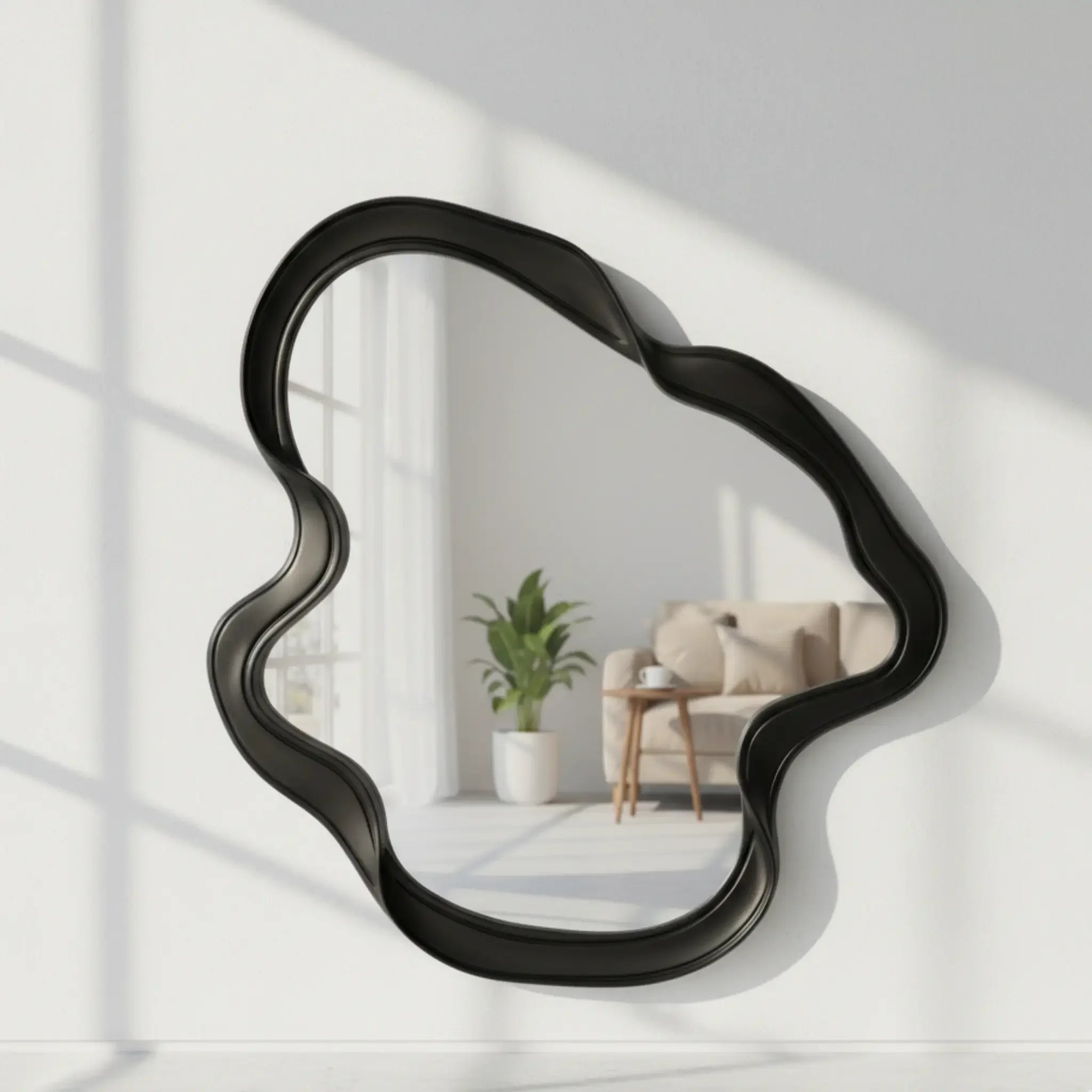 Irregular Wall Mirror – Modern Black Curved Frame - Shoplex