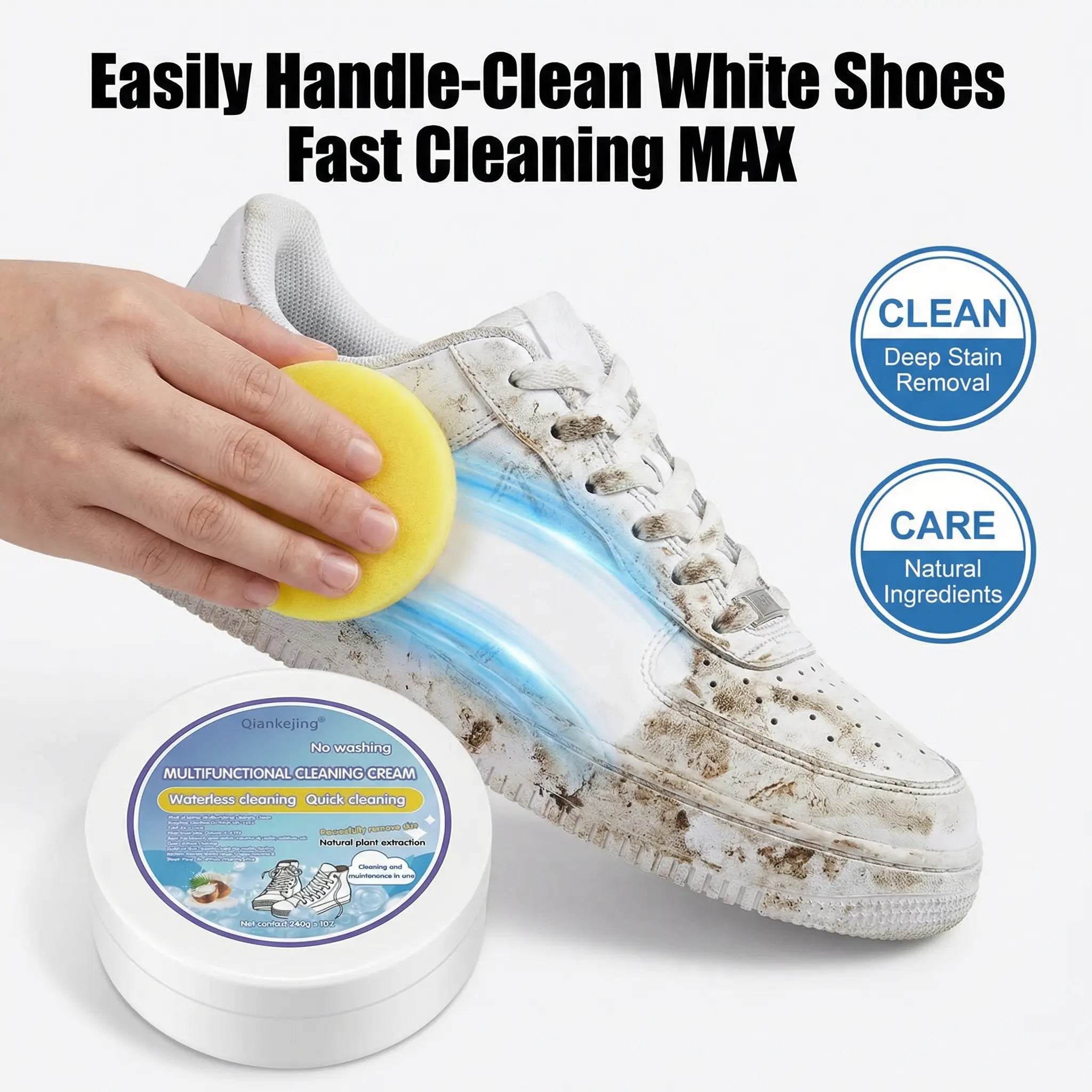 White Shoe Cleaner Cream with Sponge — No-Wash Sneaker Paste - product view 4 - Shoplex
